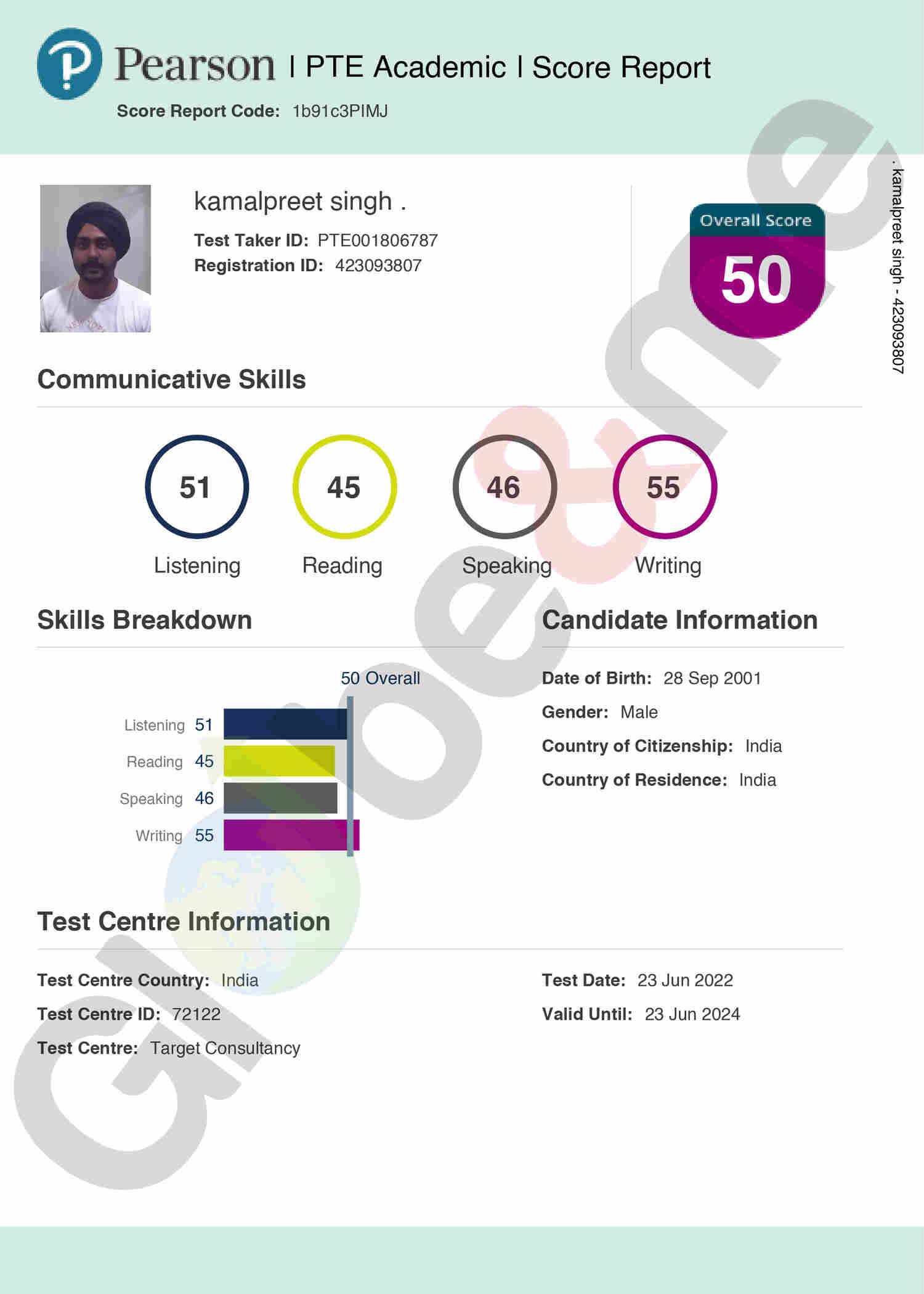 Pte Score report 1-01